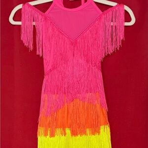 Revolution Vibrant Fringe Dress in Pink, Orange, and Yellow